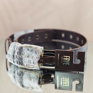 FRYE Belt Brown Grommet Hole Leather Round Buckle Boho Western Adjustable Gifts